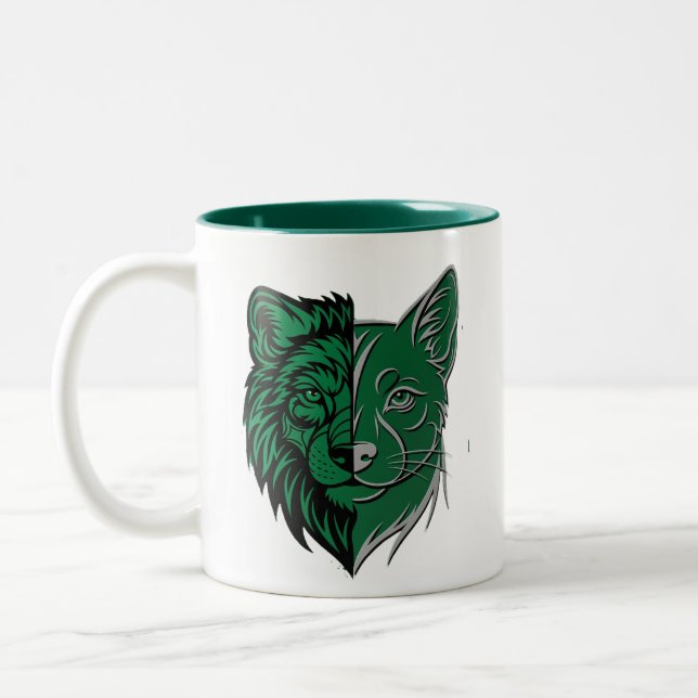 Mystic Green Wolf Fox Duality Mug - Unique Spirit  (Left)
