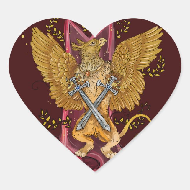 Mystic Gryphon with swords Heart Sticker (Front)
