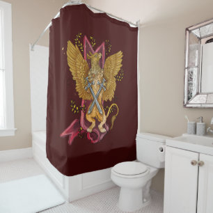 Mystic Gryphon with swords Shower Curtain