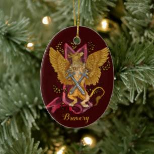 Mystic Gryphon with Swords "Truth"&"Bravery" Ceramic Ornament