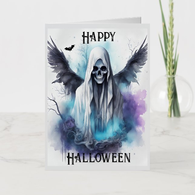 Mystic Halloween Ghost - Gothic Watercolor Art     Foil Greeting Card (Front)