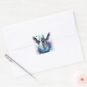 Mystic Halloween Ghost - Gothic Watercolor Art Square Sticker