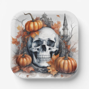 Mystic Halloween Gothic Skull Art - Enchanting  Paper Plate