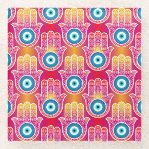 Mystic hamsa: ornate seamless design. glass coaster