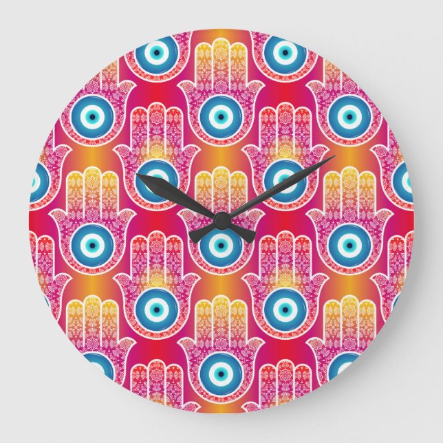Mystic hamsa: ornate seamless design. large clock (Front)