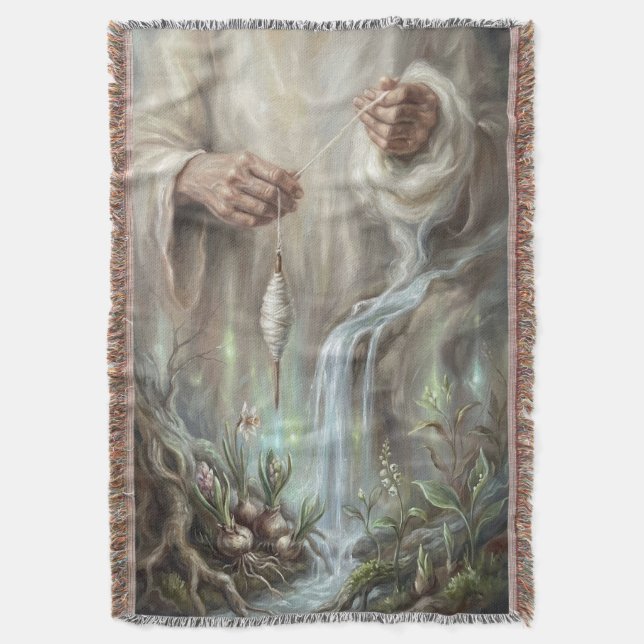Mystic Hands Spinning Spring Water Roots Fantasy A Throw Blanket (Front Vertical)
