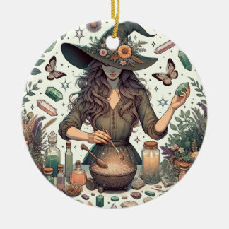 Mystic Herbalist: The Art of Witchcraft and Healin Ceramic Ornament