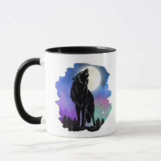 Mystic Howling Wolf Silhouette two tone mug