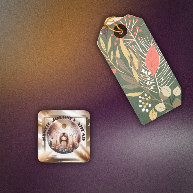 Mystic Journey Ahead, Boho in brown and black | Square Sticker (Creator Uploaded)