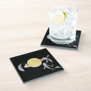 Mystic Koi & Golden Moon – Elegant Japanese Zen Ar Glass Coaster