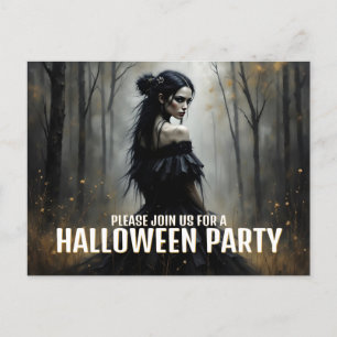 Mystic Lady in Dark Halloween Forest Holiday Postcard