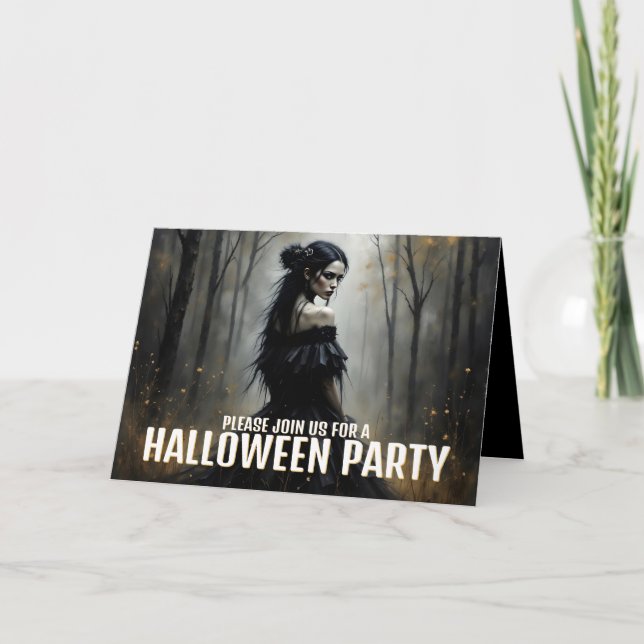 Mystic Lady in Dark Halloween Forest - Invitation (Front)