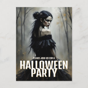 Mystic Lady in Dark Halloween Forest - Invitation