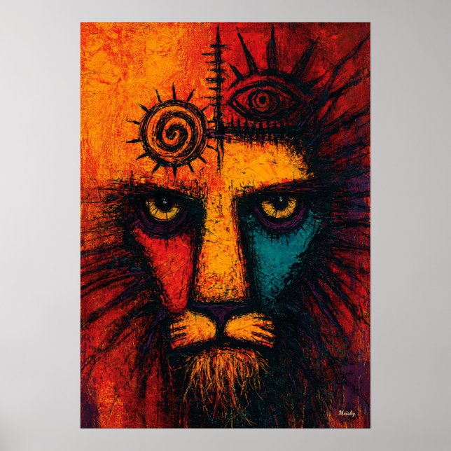 Mystic Lion Face in Colour Fields Expressionist Po Poster (Front)