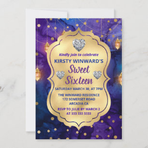 Mystic Marrakesh Night Lanterns & Bokeh Sweet 16 Invitation