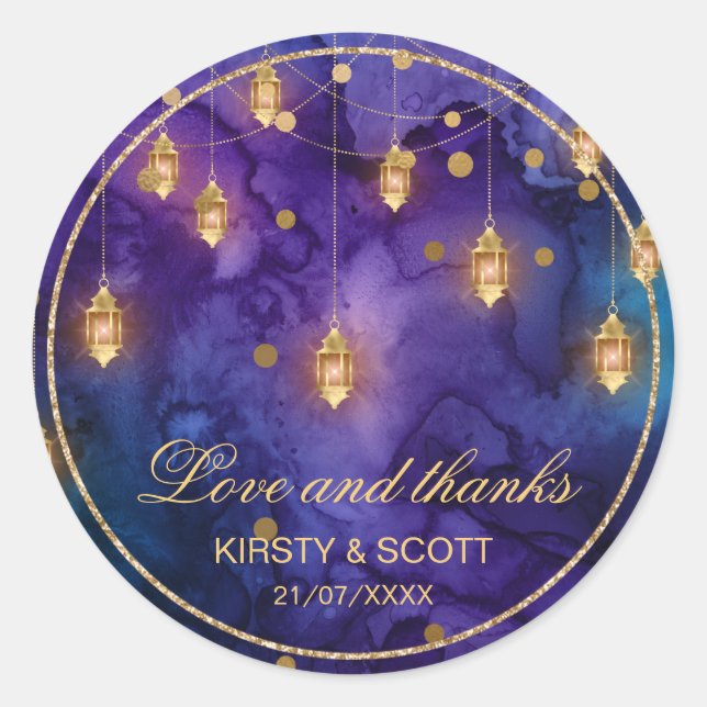 Mystic Marrakesh Nights Laterns & bokeh Wedding Classic Round Sticker (Front)