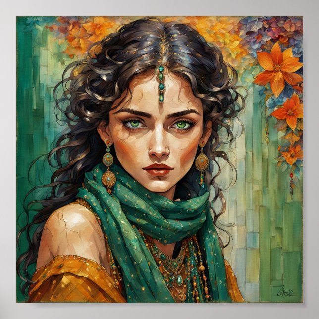 Mystic Maven: Beautiful Green-Eyed Gypsy Woman Poster (Front)