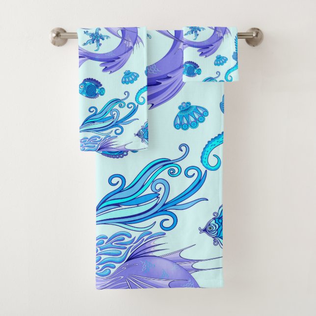 Mystic Mermaid Fairy Purple Creature Bath Towel Set (Insitu)