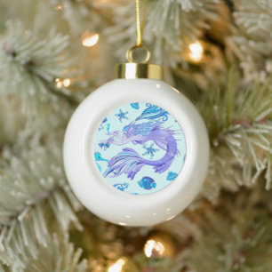 Mystic Mermaid Fairy Purple Creature Ceramic Tile Ball Christmas Ornament