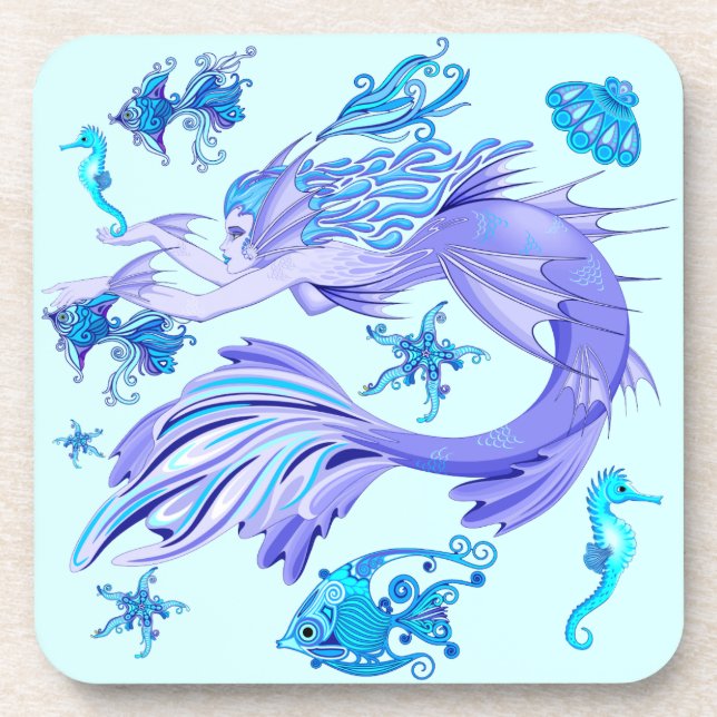 Mystic Mermaid Fairy Purple Creature Ceramic Tile Coaster (Front)