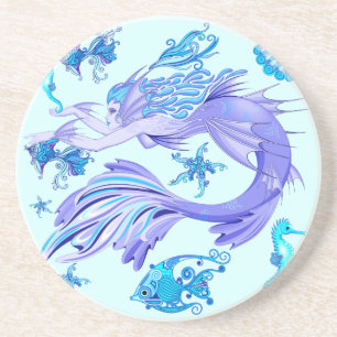 Mystic Mermaid Fairy Purple Creature Ceramic Tile Coaster