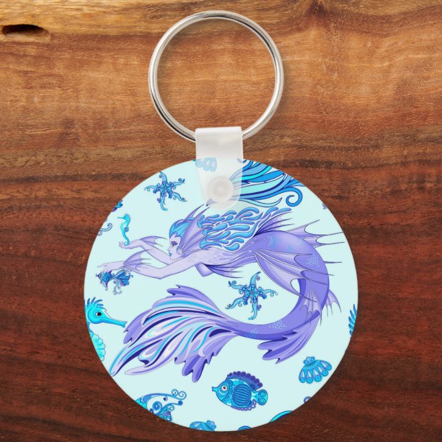 Mystic Mermaid Fairy Purple Creature Ceramic Tile Key Ring (Front)