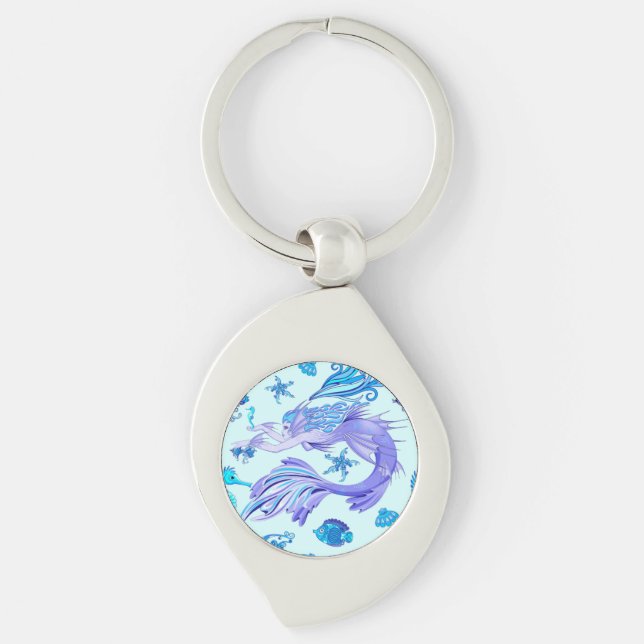 Mystic Mermaid Fairy Purple Creature Ceramic Tile Key Ring (Front)