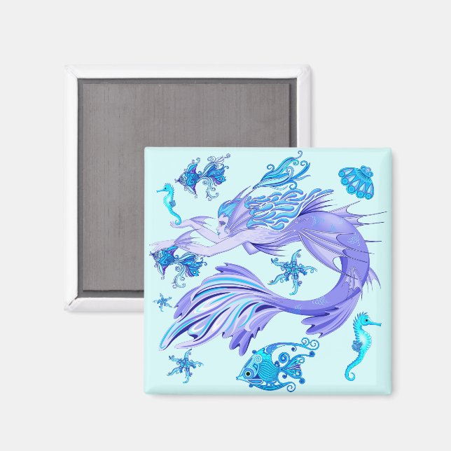 Mystic Mermaid Fairy Purple Creature Ceramic Tile Magnet (Front/Back)