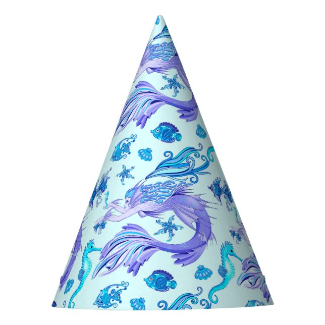 Mystic Mermaid Fairy Purple Creature Ceramic Tile Party Hat (Front)