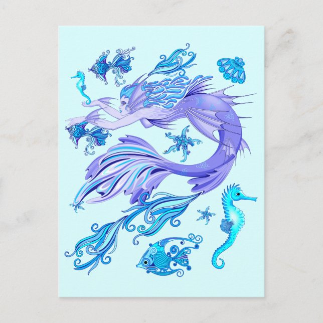 Mystic Mermaid Fairy Purple Creature Ceramic Tile Postcard (Front)