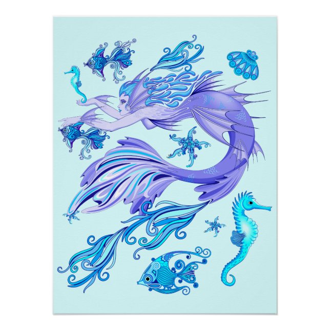 Mystic Mermaid Fairy Purple Creature Ceramic Tile Poster (Front)