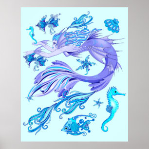 Mystic Mermaid Fairy Purple Creature Ceramic Tile Poster
