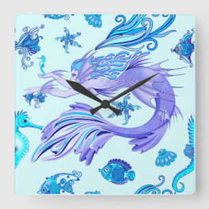 Mystic Mermaid Fairy Purple Creature Ceramic Tile Square Wall Clock