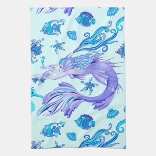 Mystic Mermaid Fairy Purple Creature Ceramic Tile Tea Towel