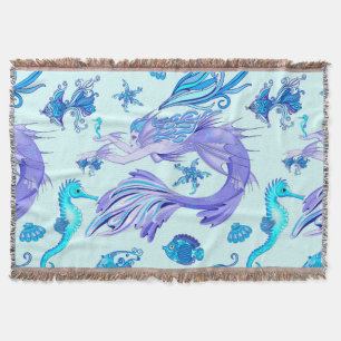 Mystic Mermaid Fairy Purple Creature Ceramic Tile Throw Blanket