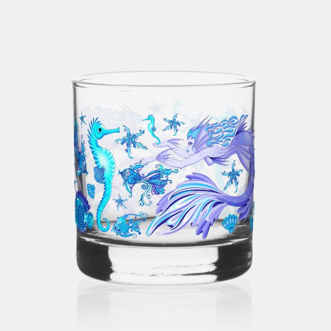 Mystic Mermaid Fairy Purple Creature Ceramic Tile Whiskey Glass (Front)