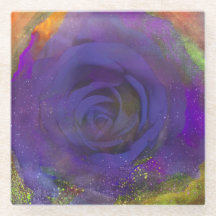 Mystic Midnight Rose Glass Coaster