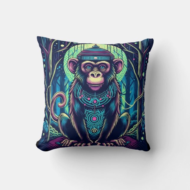 Mystic monkey in the Enchanted Forest Cushion (Front)