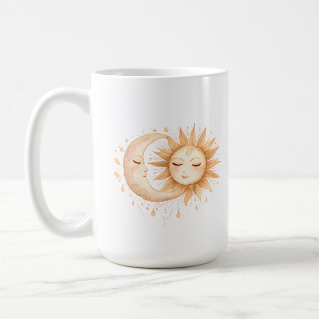 Mystic Moon and Sun Celestial Boho Style Coffee Mug (Left)