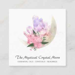 *~*  Mystic Moon Crystals Floral Cosmic Glitter Sq Square Business Card