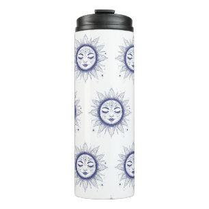 Mystic Moon Face – Celestial Spiritual Line Art Thermal Tumbler