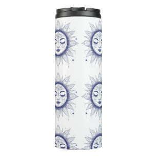 Mystic Moon Face – Celestial Spiritual Line Art Thermal Tumbler