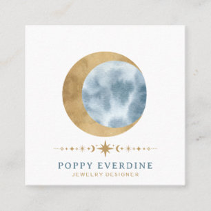 Mystic Moon Gold Blue Stars Jewellery Designer Square Business Card