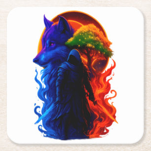 Mystic Moon & Olive – Hand-Textured Celestial Art Square Paper Coaster