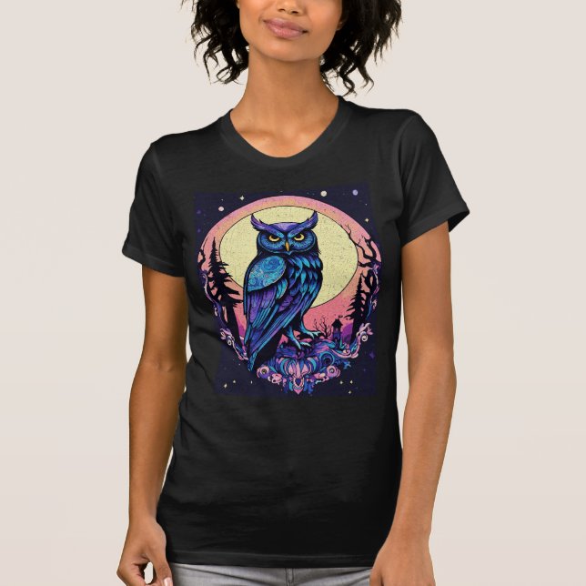 Mystic Moon Owl TShirt  Enchanting Nocturnal Style (Front)
