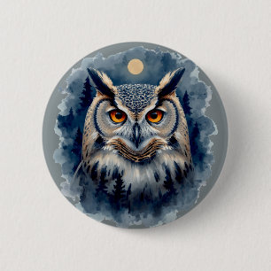 Mystic Moon Owl Watercolor Art Celestial Forest 6 Cm Round Badge