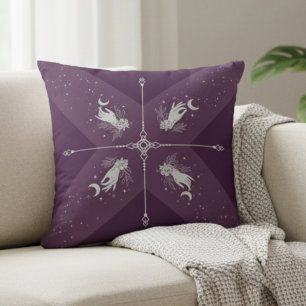 Mystic Moon Purple Celestial Boho Throw Pillow