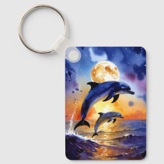 Mystic Moonlight Dolphins Keychain