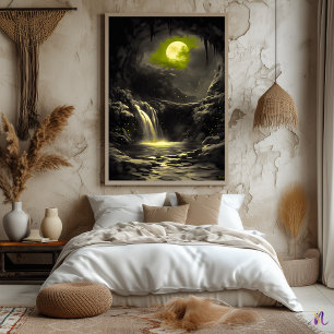 Mystic Moonlit Cave – Monochrome Glow Poster