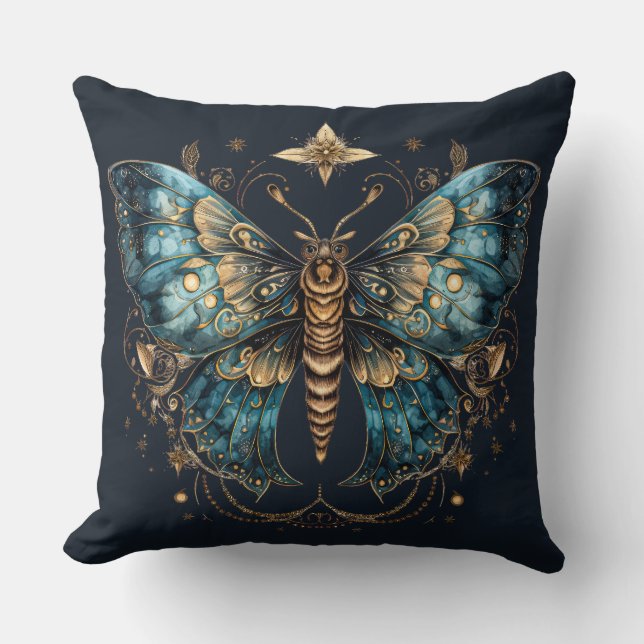 Mystic Moth – Enchanted Moon Throw Pillow (Front)
